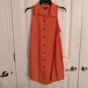 Orange sleeveless full button front and back women’s size S‎  T-shirt dress knee